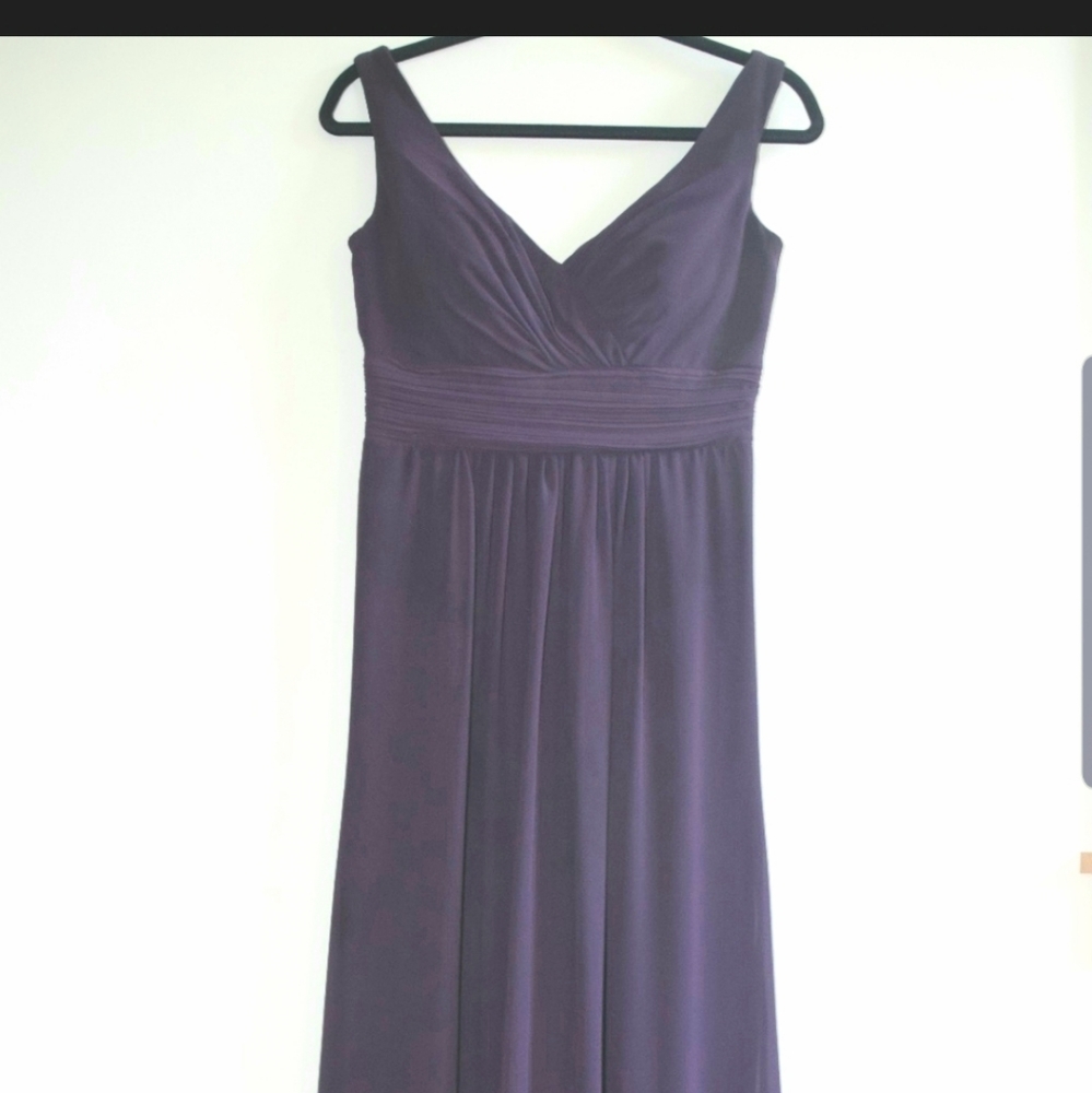 #LEVKOFF V-Neck Chiffon A-Line Gown in Plum Bridesmaid Prom Dress